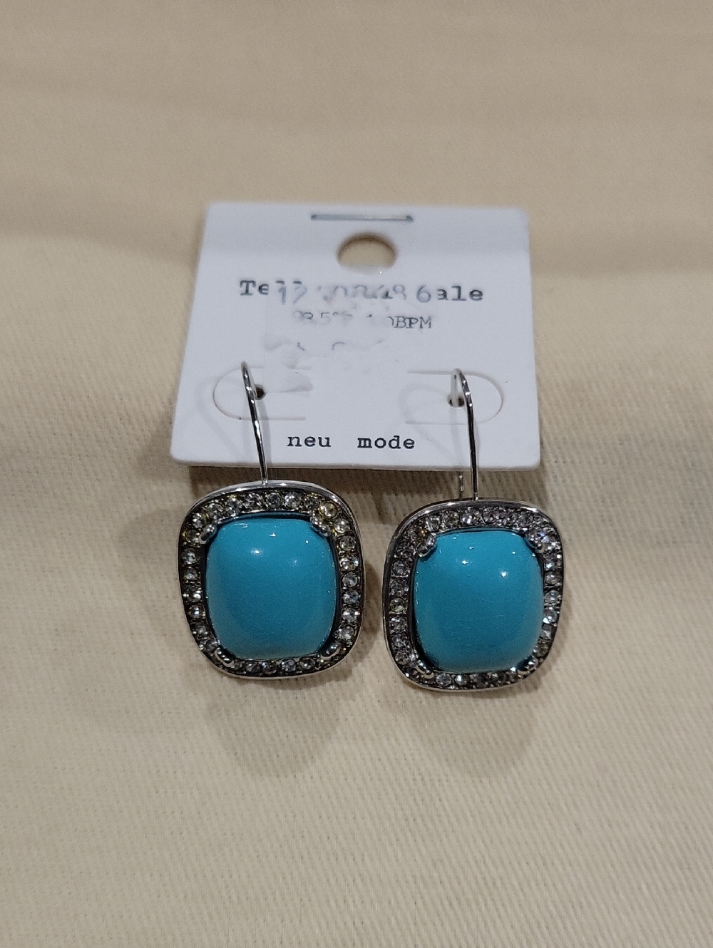 bp Turquoise Blue Drop Earrings with Crystal Halo